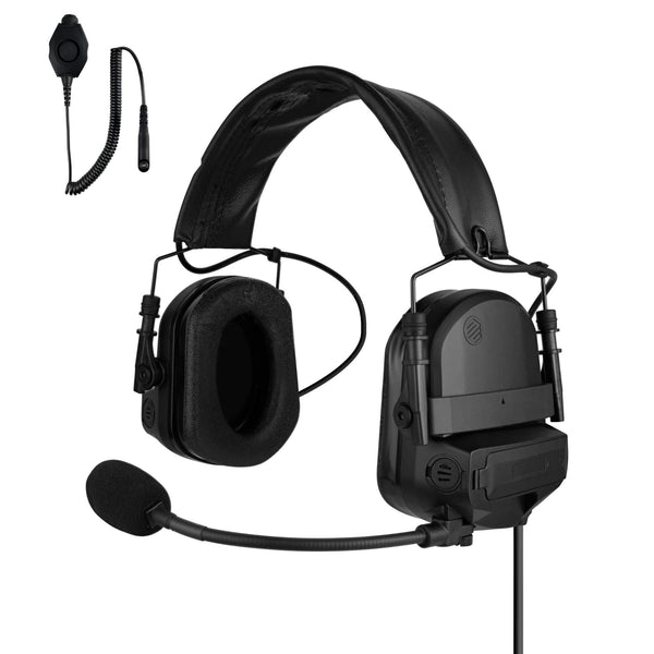Tactical Radio Helmet Headset w/ Active Hearing Protection - PTH-V2-37 Material Comms PolTact Headset & Push To Talk(PTT) For Tactical Radio Headset w/ Active Hearing Protection - Motorola R7, MXP600, & ION Series